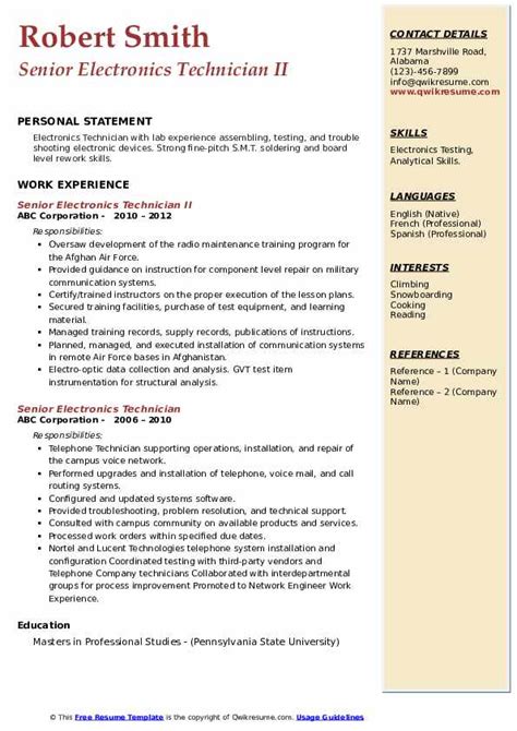 electronics technician resume|Electronics Technician Resume Samples .